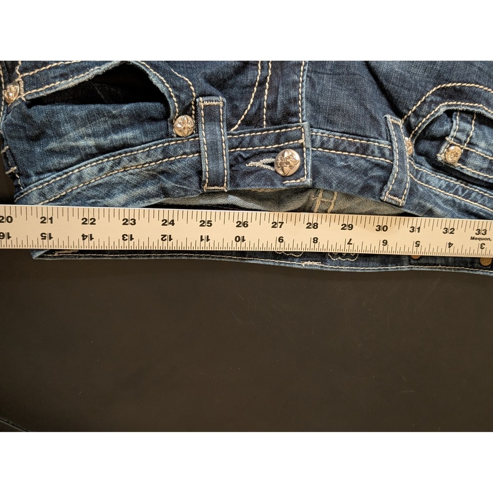Miss Me Easy Bermuda Denim Shorts Womens 28 Mid Rise Embroidered Dark Wash Blue - Picture 5 of 6